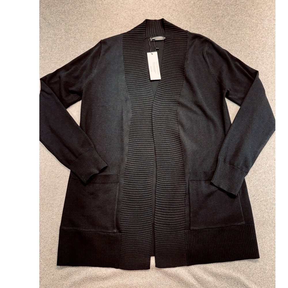 Urban Coco NWT Open Front Cardigan Womens M Black Ribbed Shawl Collar Pockets